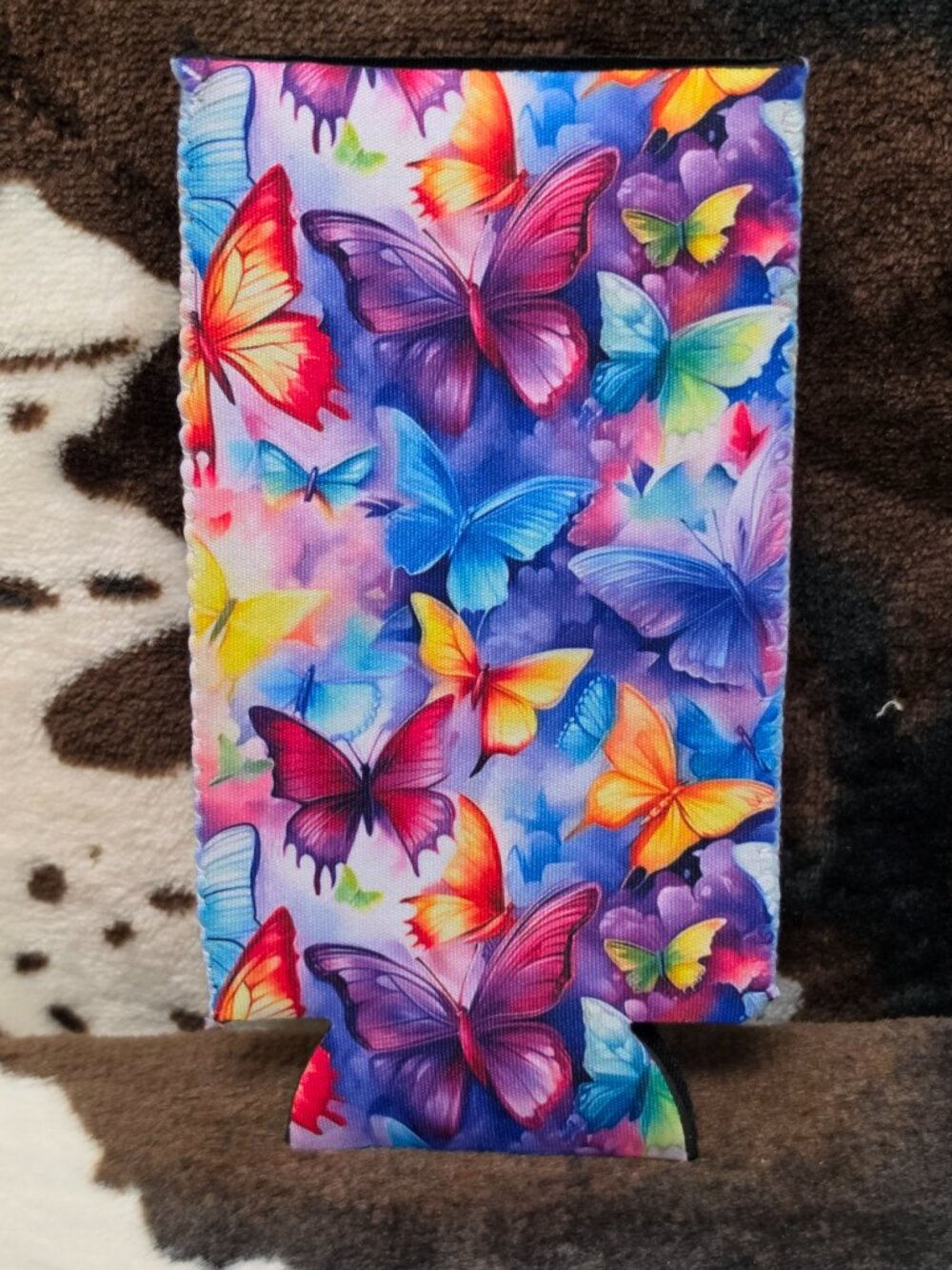 Butterfly Neoprene 12oz Slim Can Cooler Tall Beverage Koozie
